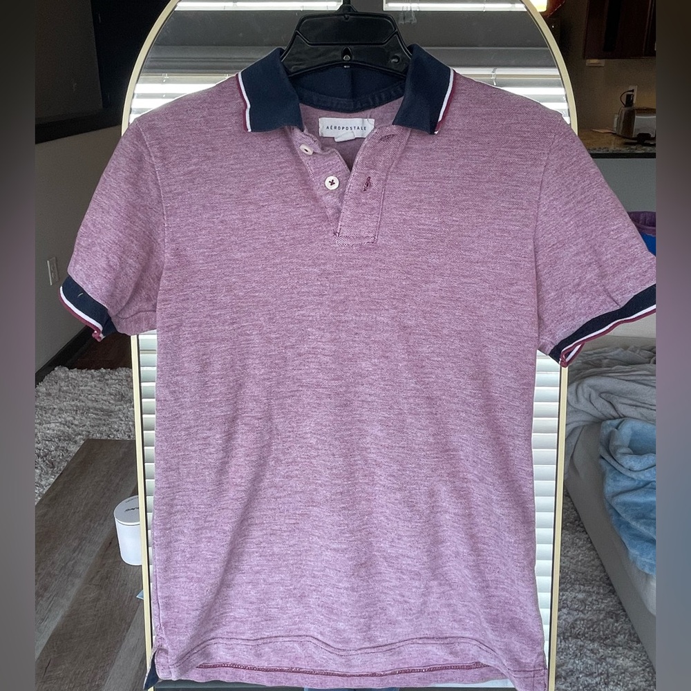 Aeropostale Men’s Heathered Mauve Polo with Navy Trim